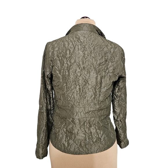 Chico's Olive Green Jacket Crinkle Textured Womens Medium Ruffled Career Mature - Picture 2 of 13